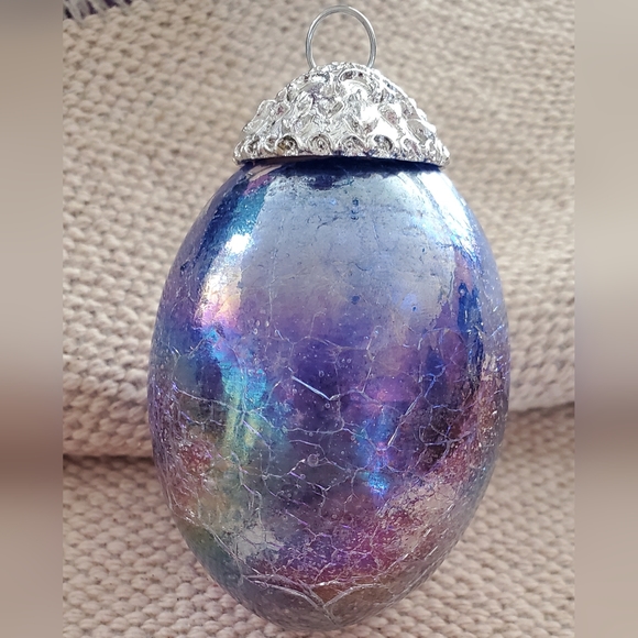 Crackled Egg, multicolor iridescent heavy glass ornament kugel style. - Picture 3 of 6